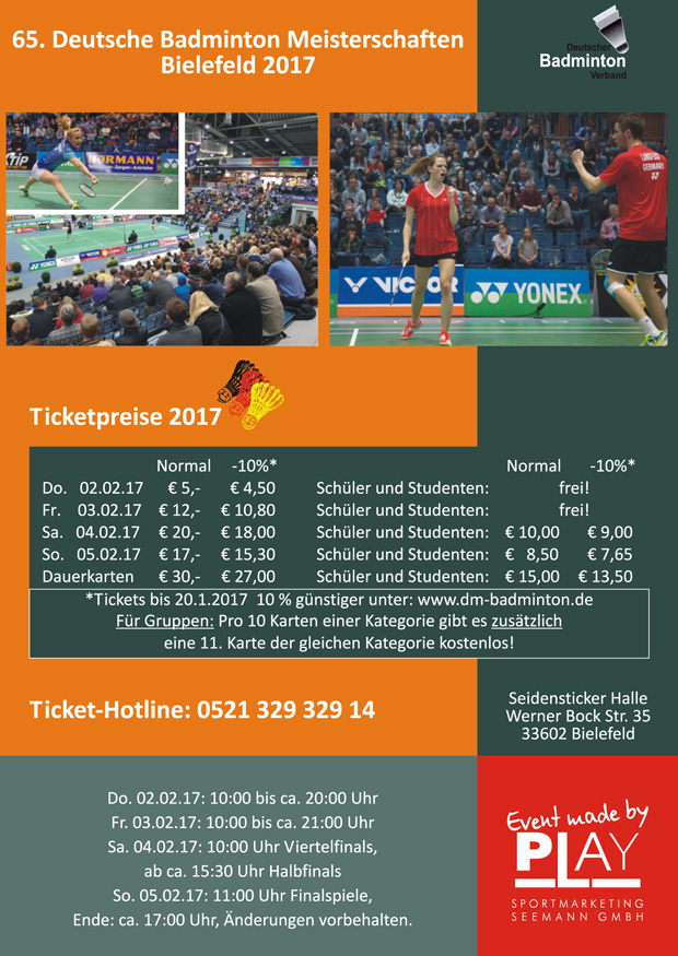Badminton DM in Bielefeld 2017 - Flyer - Zeitplan
