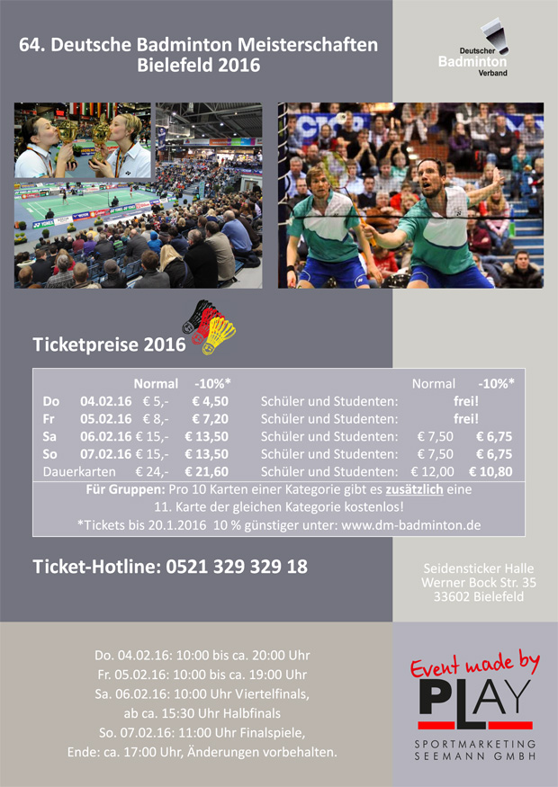 Badminton DM in Bielefeld 2016 - Flyer - Preise