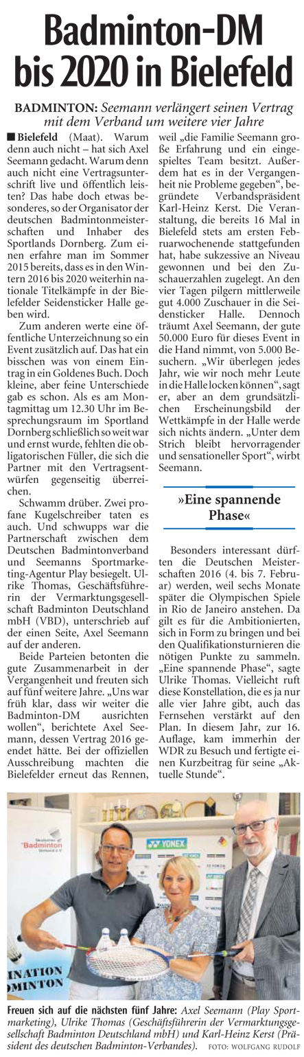 Badminton-DM bis 2020 in Bielefeld
